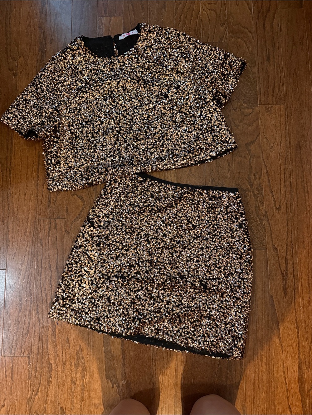 Buddy Love Rose Gold Sequin Crop Top & Mini Skirt Set